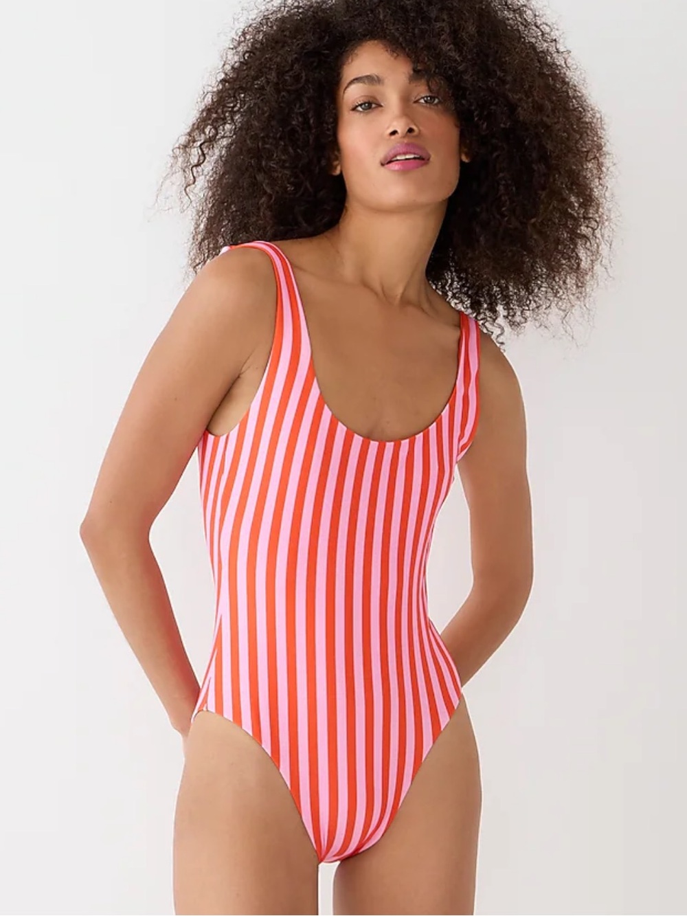 J. Crew Vertical Stripe Scoopneck Swimsuit in Pink & Orange